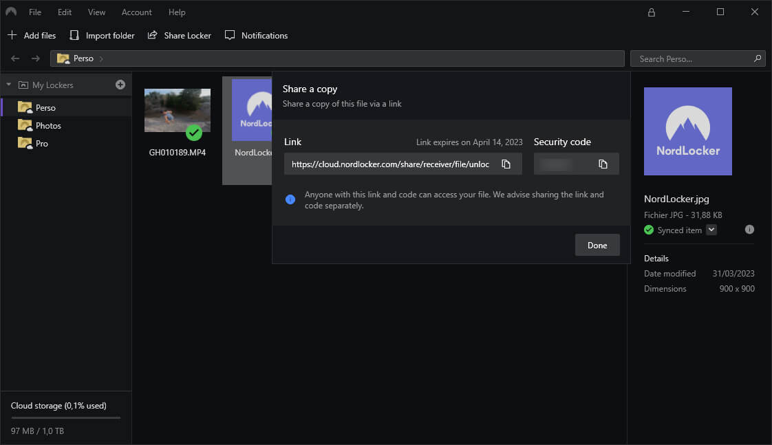 Partage fichier NordLocker