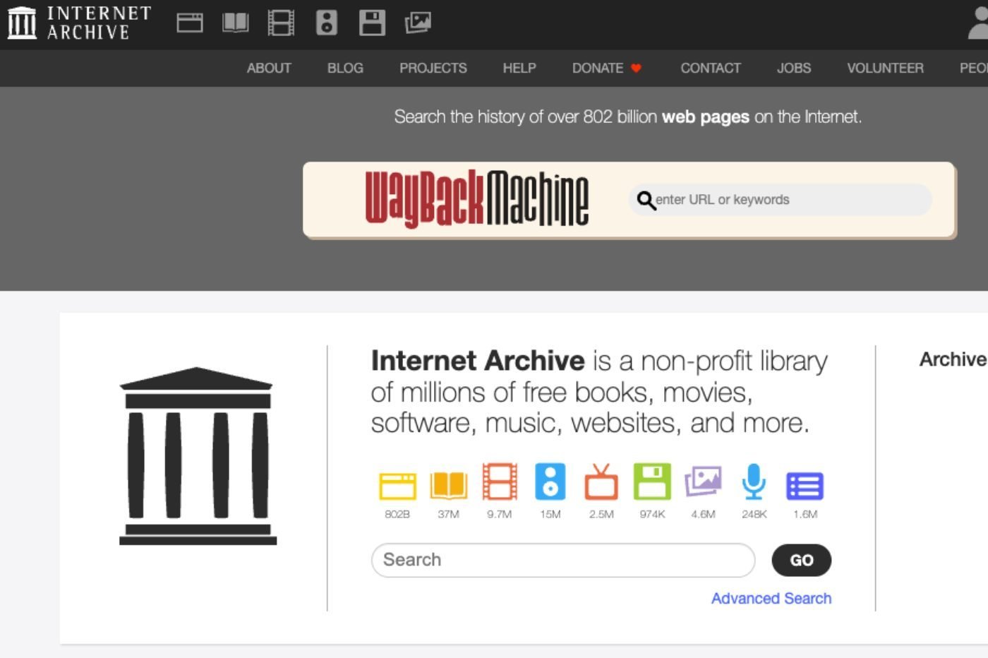 Capture d'écran Internet Archive