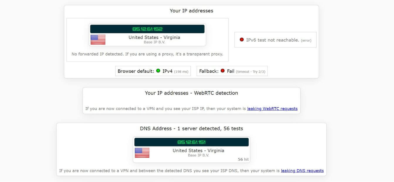 Test d'adresse IP avec PrivadoVPN