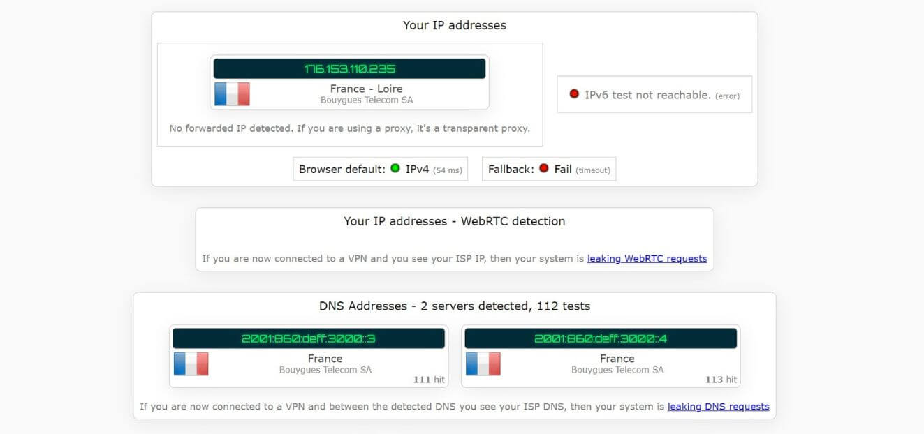 Test d'adresse IP sans PrivadoVPN