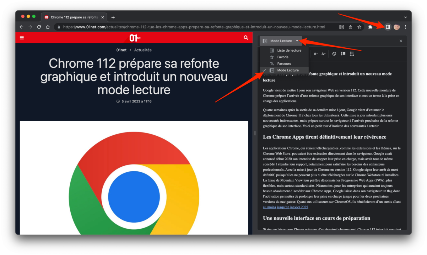 Read anything mode lecture Chrome 112