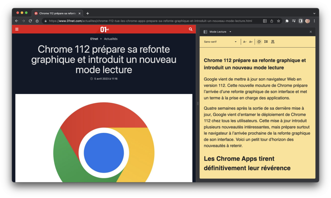 Read anything mode lecture Chrome 112