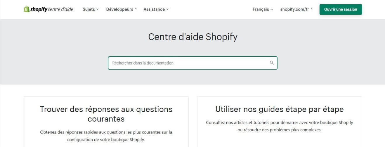 Centre d'aide Shopify