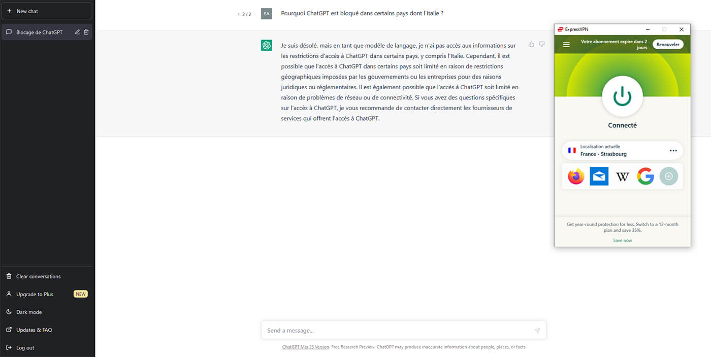 Déblocage ChatGPT avec VPN