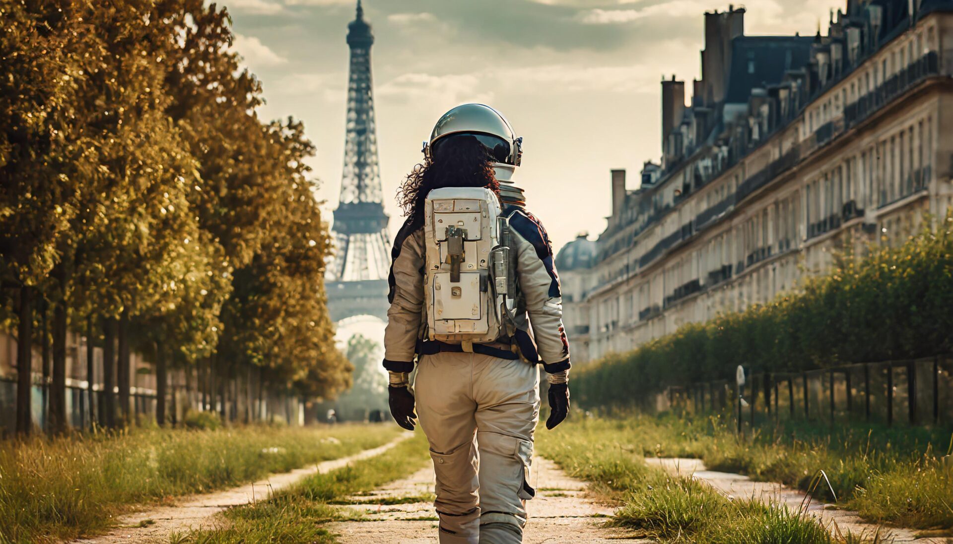 Firefly An Image Showing A Cosmonaut From The Back, Walking On The Champs Élysées In Paris, In A Pos 3