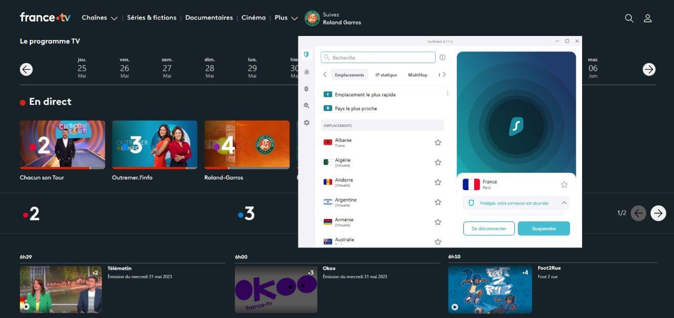 Télévision française avec Surfshark