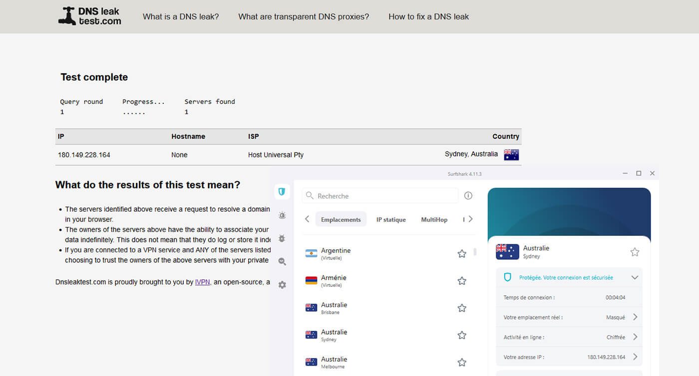 Test fuite DNS Surfshark
