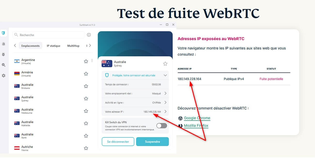 Test fuite WebRTC Surfshark