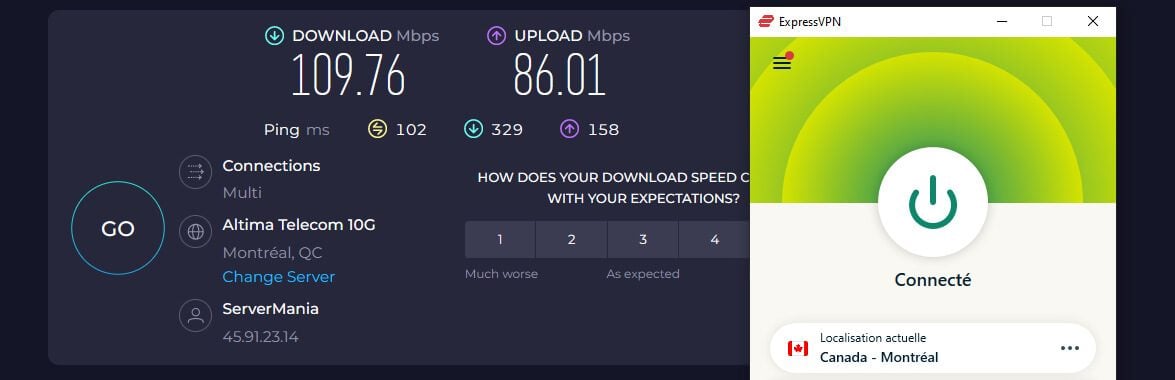 Test vitesse ExpressVPN Canada