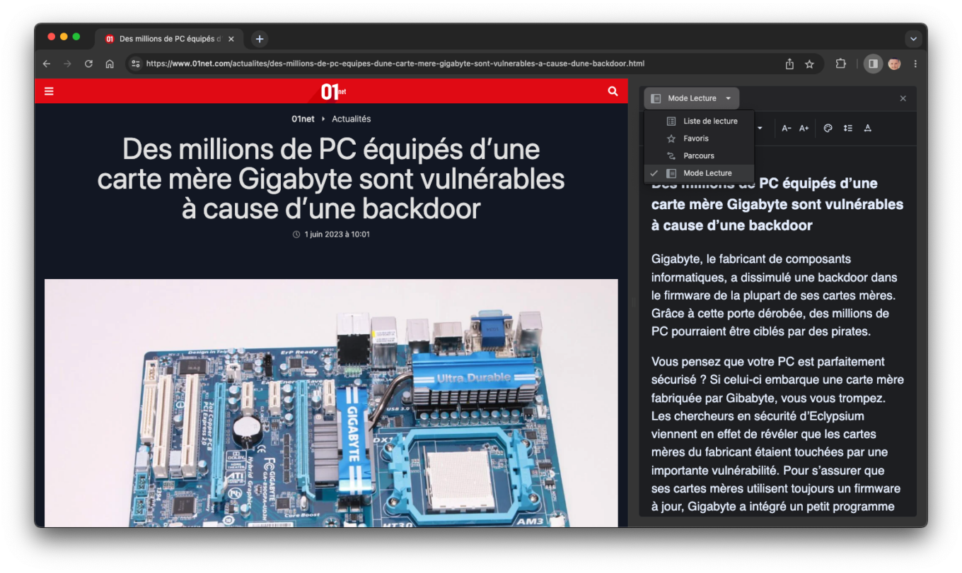 Mode lecture Google Chrome