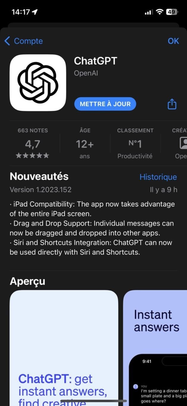 ChatGPT avec Siri iOS