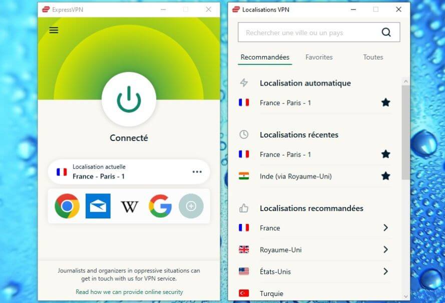 Interface Windows de ExpressVPN