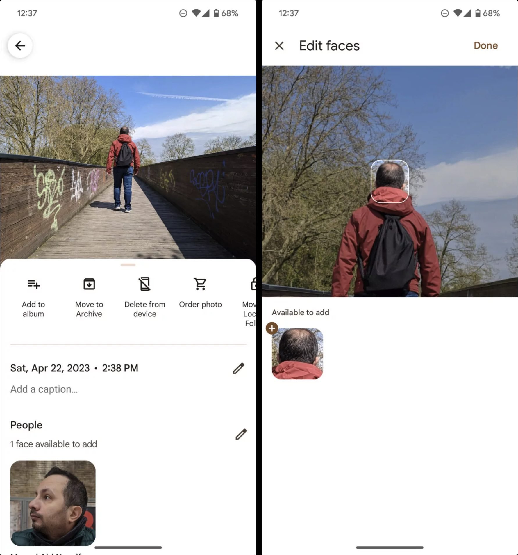 google photos reconnaissance visage dos