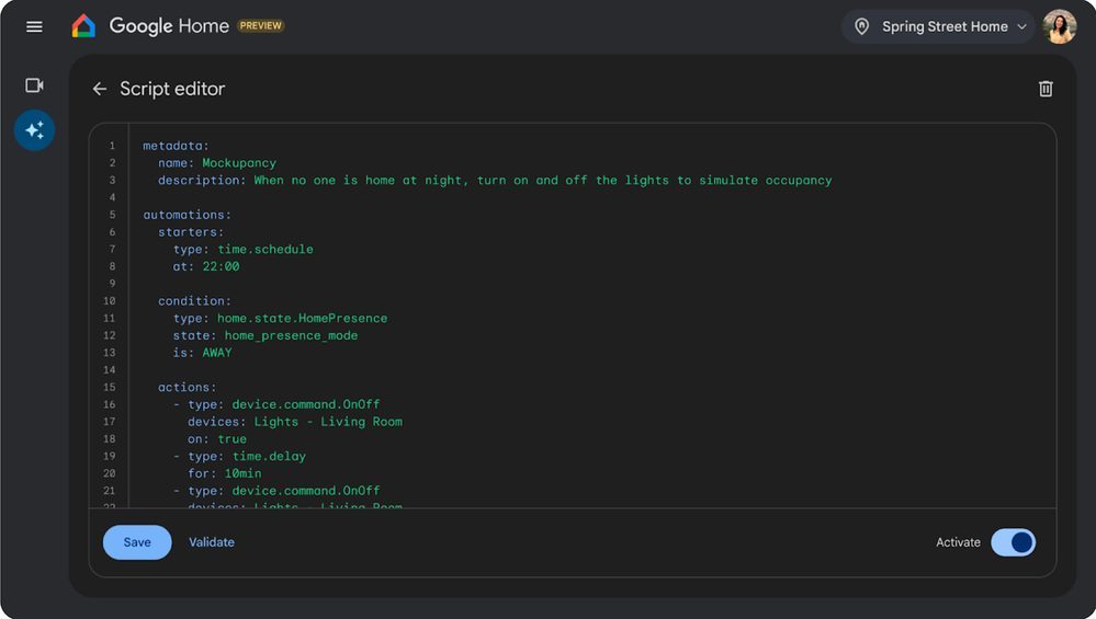 Google Home Script editor