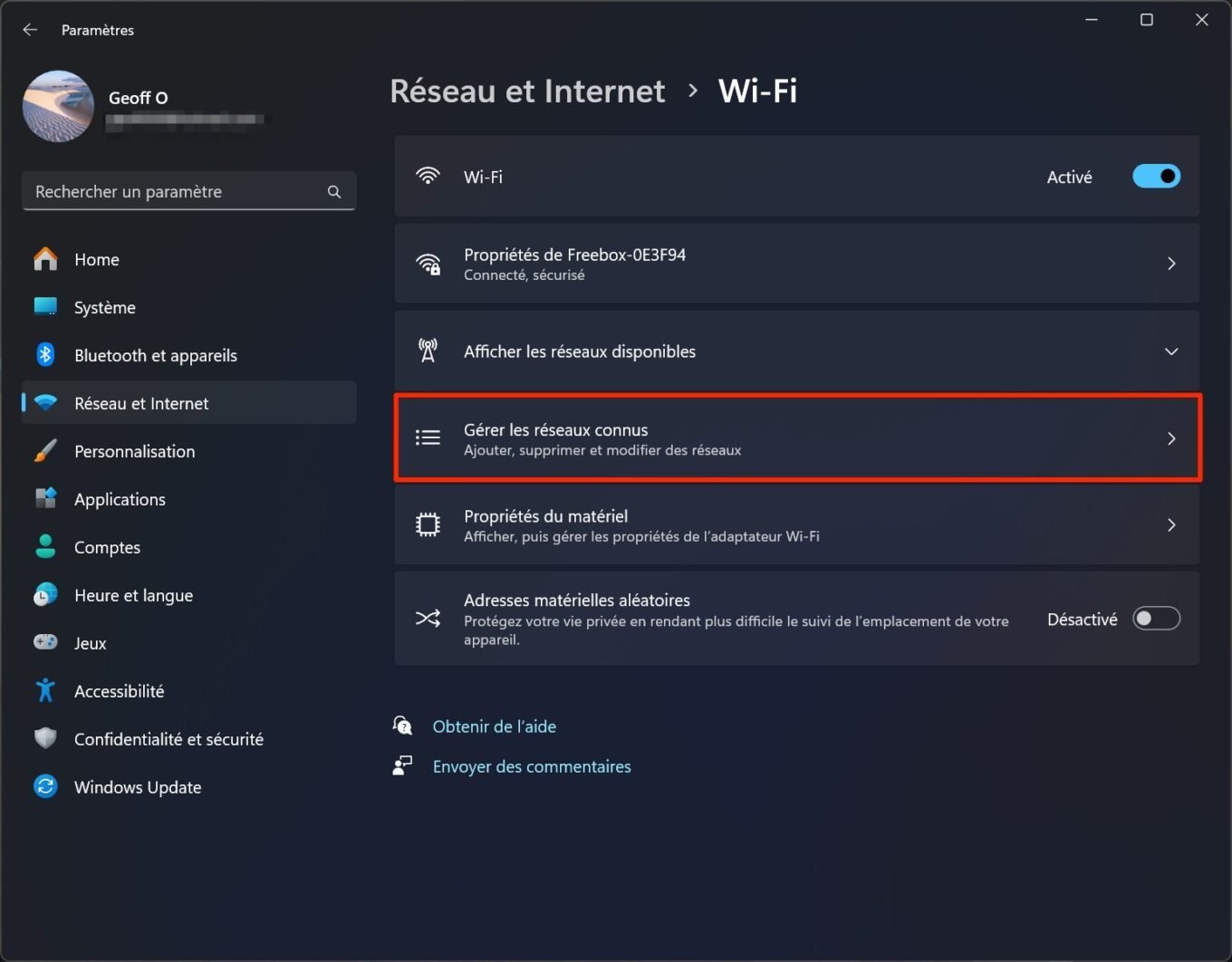 Windows 11 récupérer mot de passe Wi-Fi