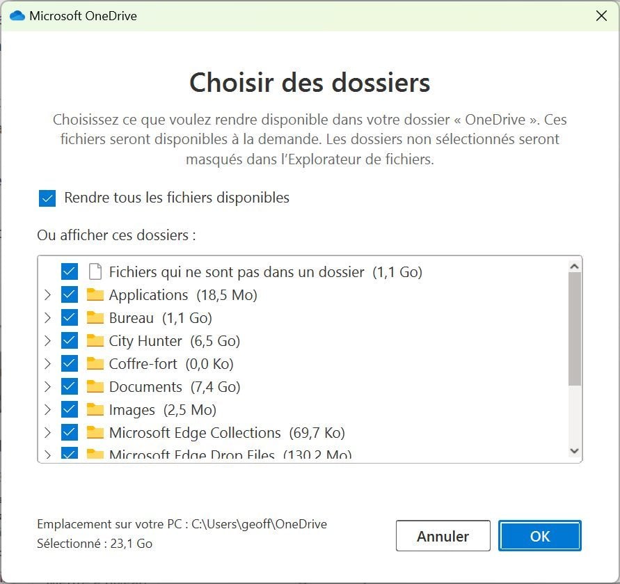 OneDrive transfert fichiers PC Windows