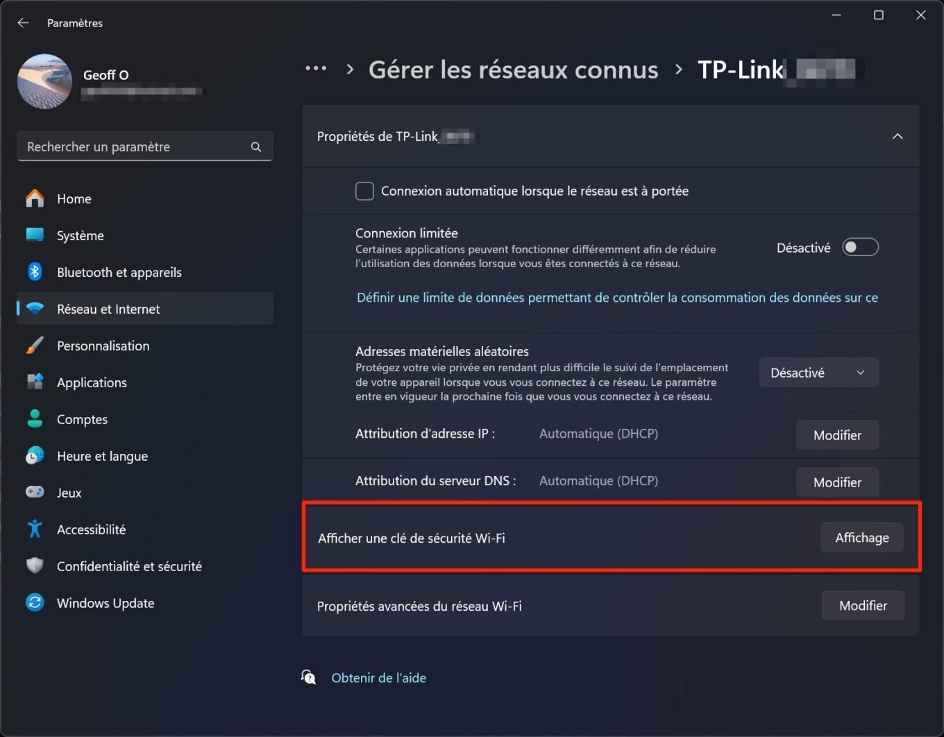 Windows 11 récupérer mot de passe Wi-Fi