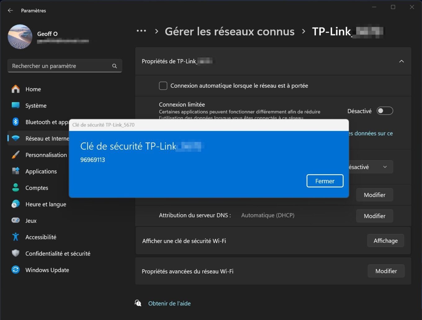 Windows 11 récupérer mot de passe Wi-Fi