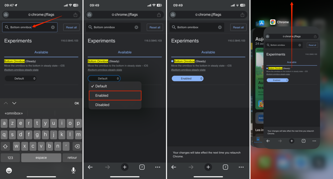 Chrome iOS Flag Omnibox En Bas Actif