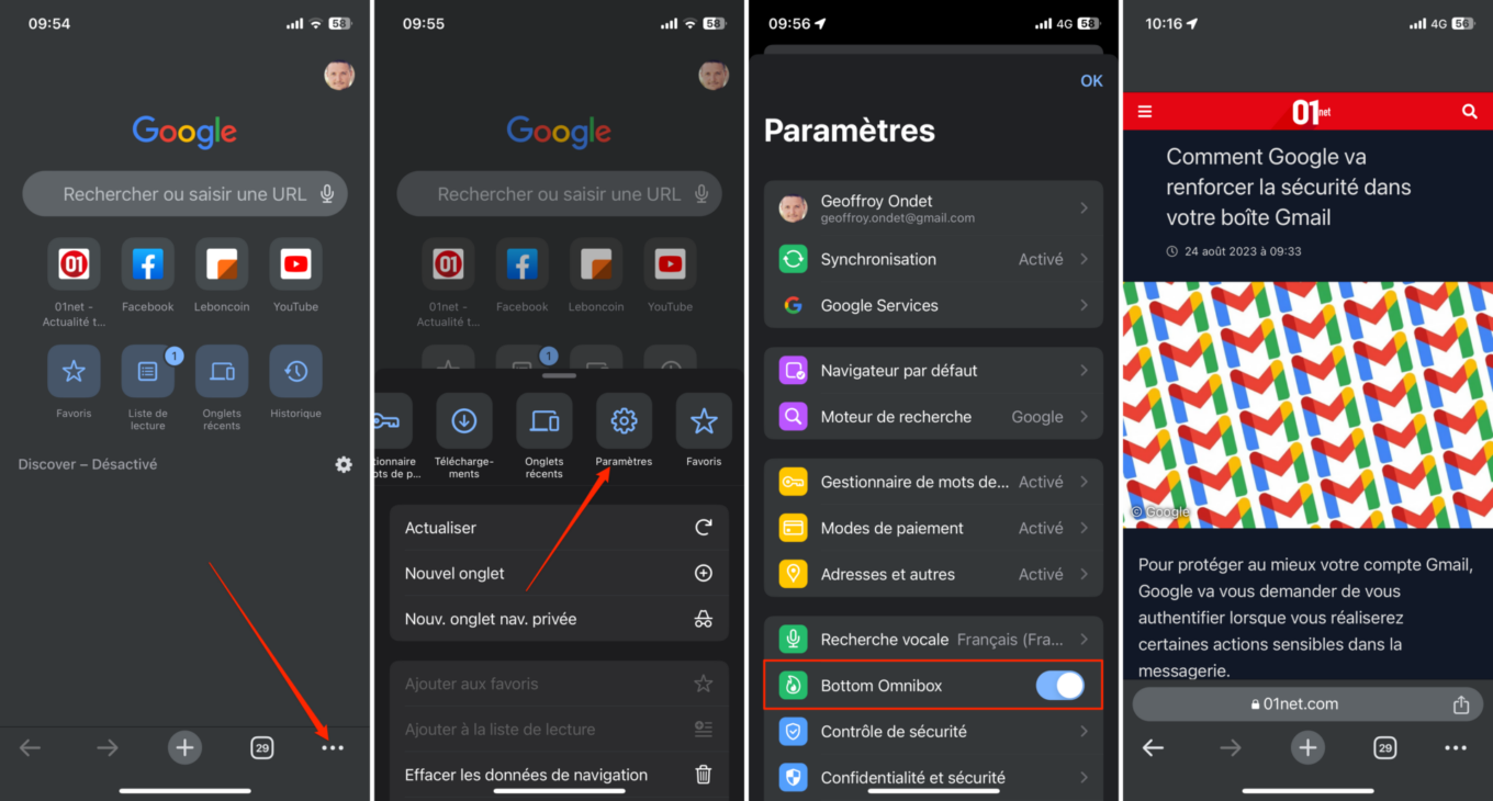 Chrome iOS Activer Omnibox En Bas