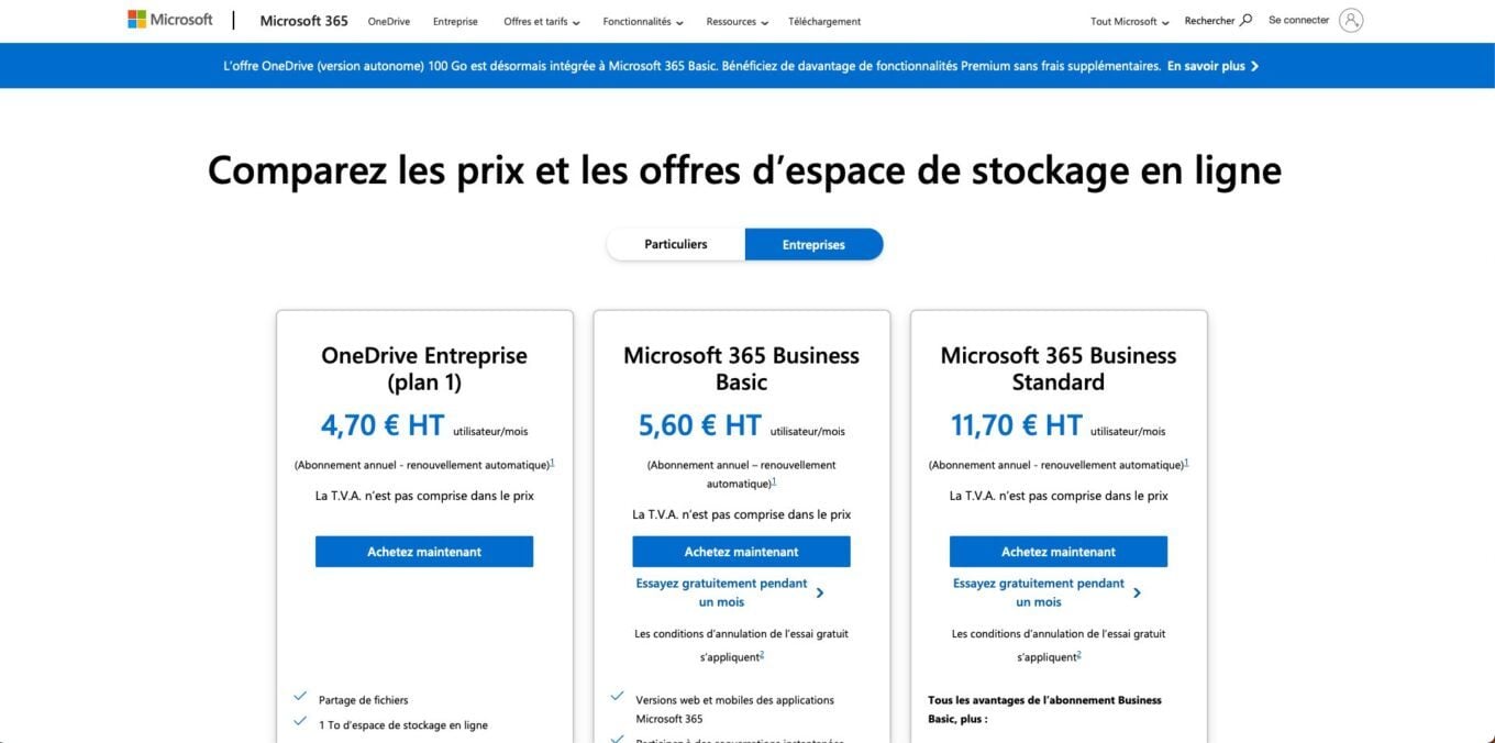 Onedrive Entreprise Limité