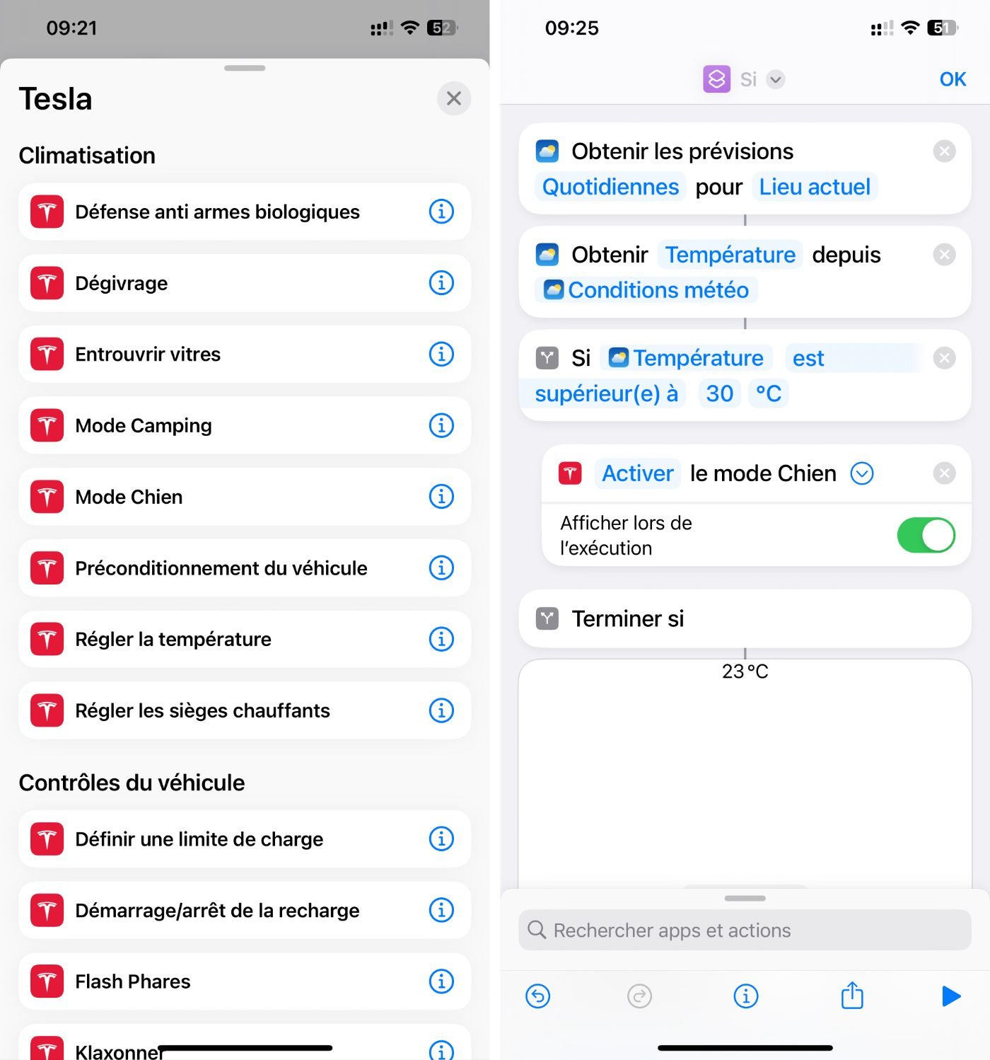 Tesla App Raccourcis