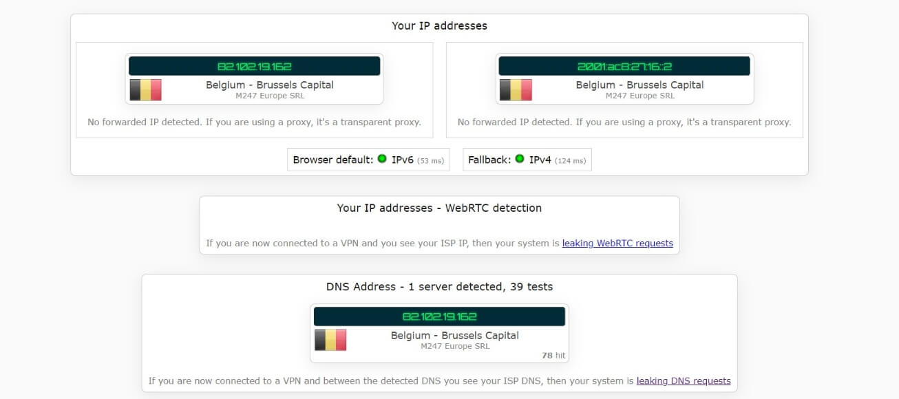 Test d'adresse IP avec Avira Phantom VPN
