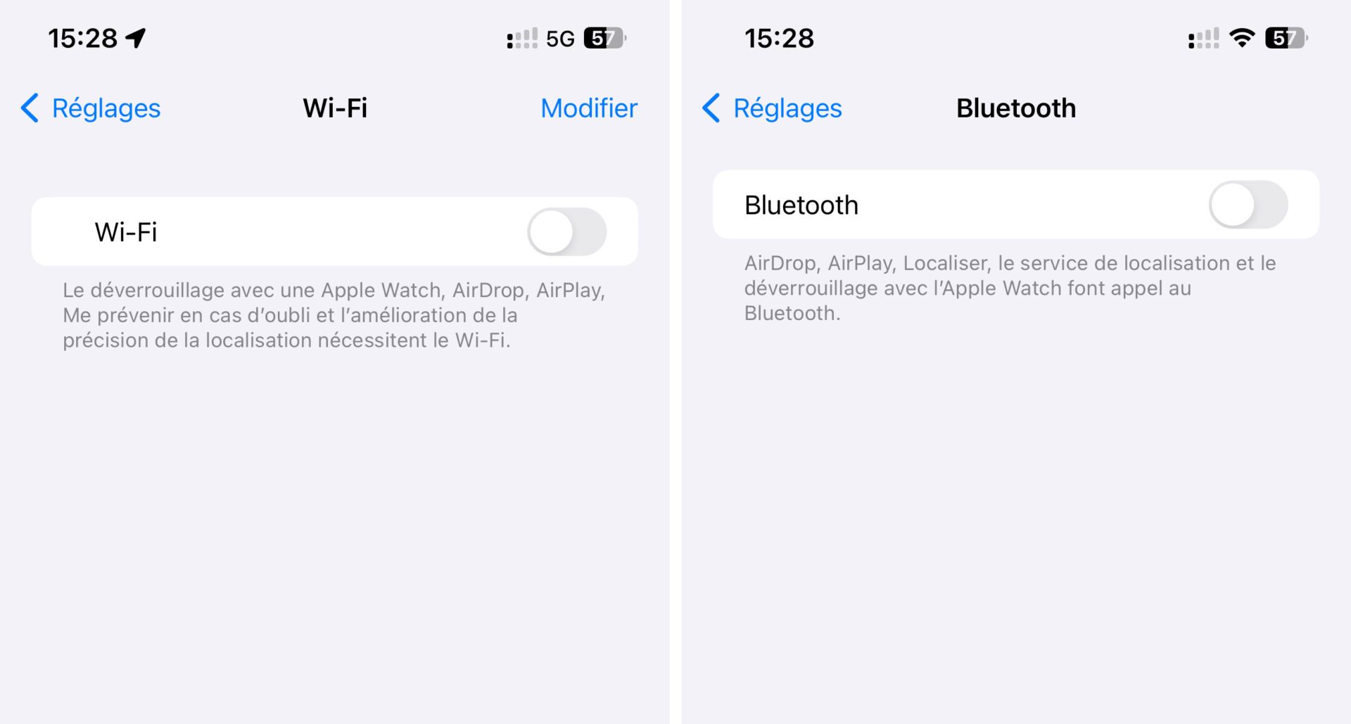 Wi-Fi Bluetooth Apple centre de contrôle hack