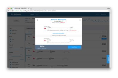 Skiplagged Interface Reservation Vol