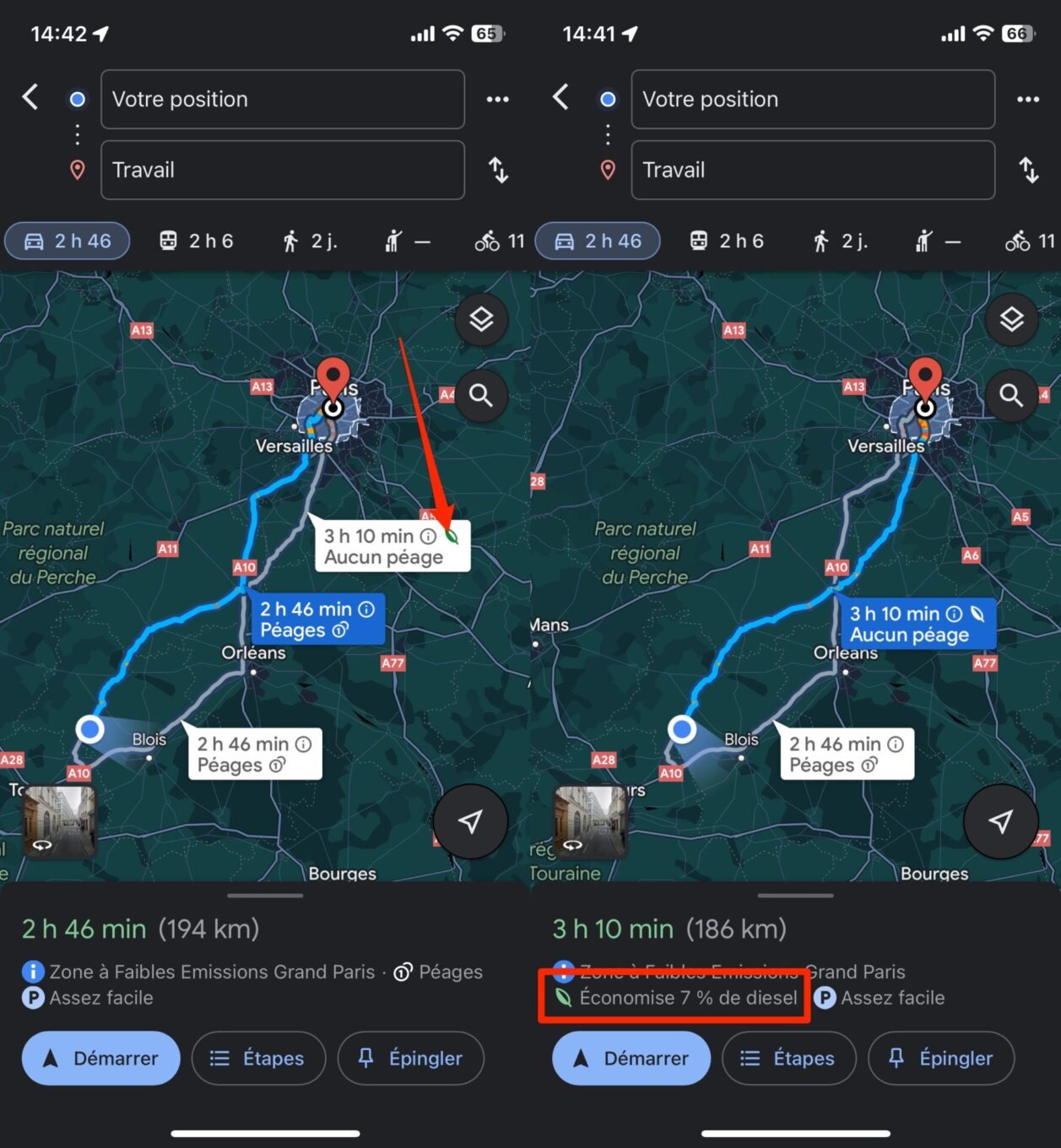 Google Maps économie De Carburant