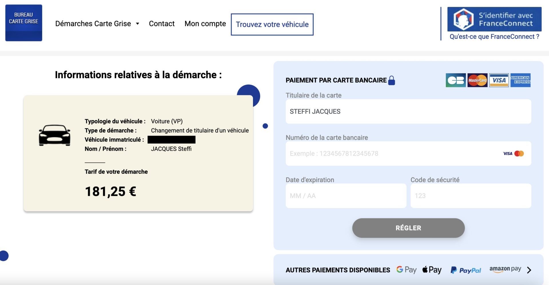 Capture D’écran du site Bureau Carte grise.fr