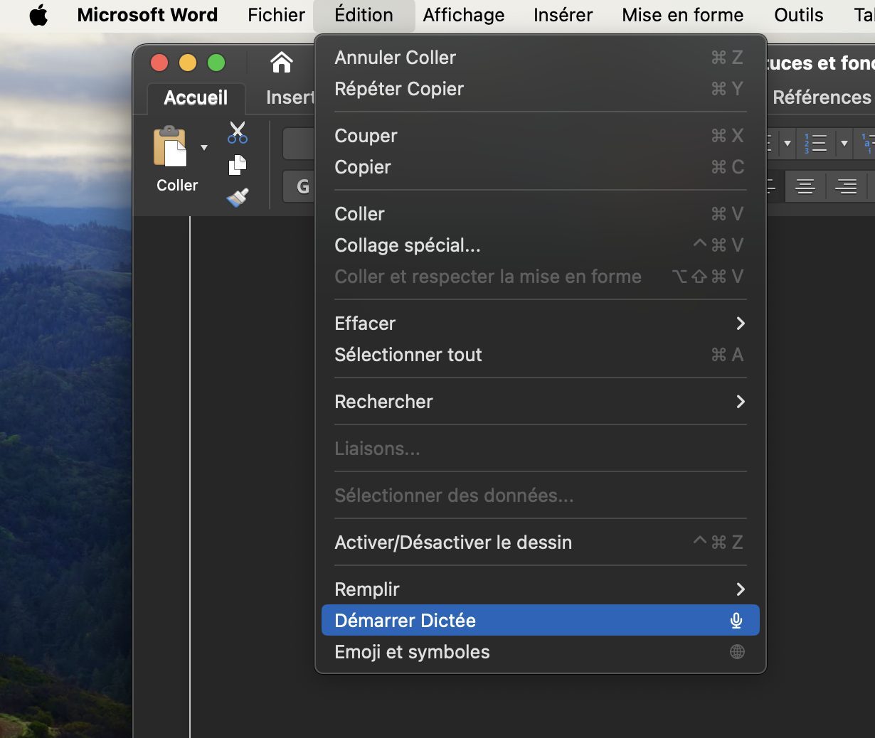 macOS sonoma démarrer dictée