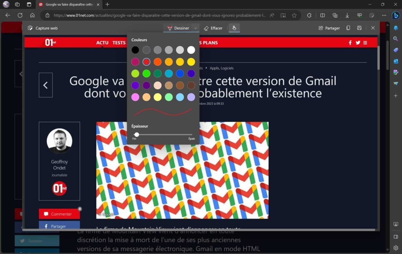 Microsoft Edge Outil édition Capture D'écran