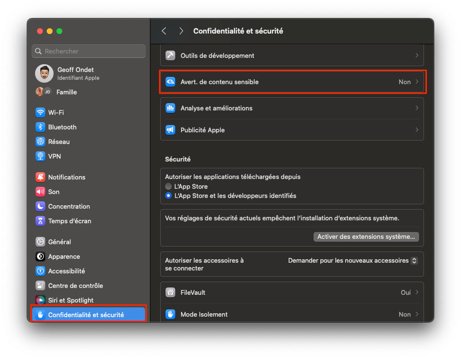 Macos Sonoma Avertissement Contenu Sensible