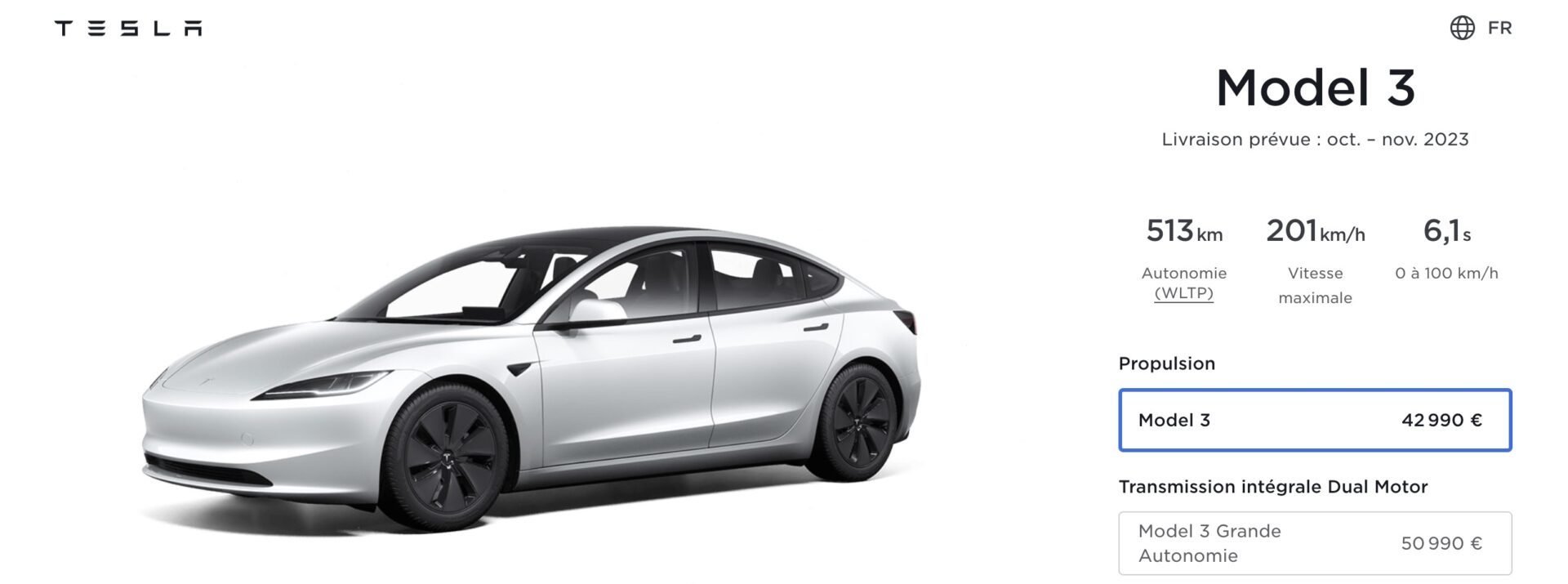 Tesla Model 3 Prix Septembre 2023