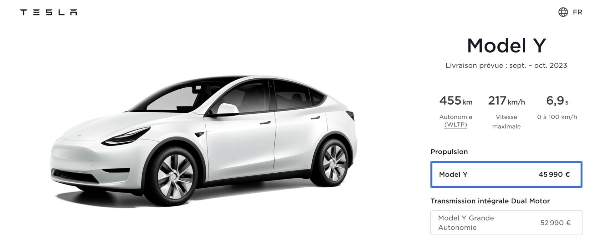 Tesla Model Y Prix Septembre 2023