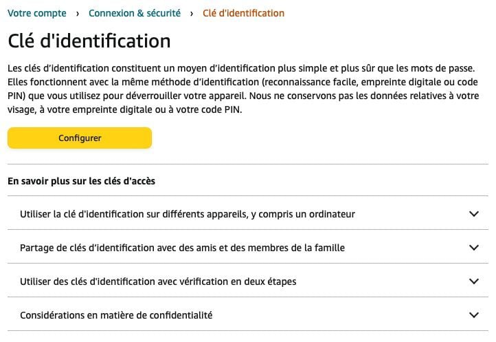  comment créer une clé d'accès pour se connecter sans saisir de mot  de passe ?