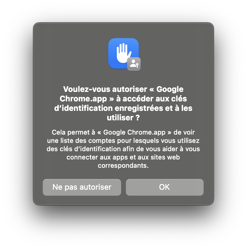 Autoriser Chrome à utiliser clés d'accès macos