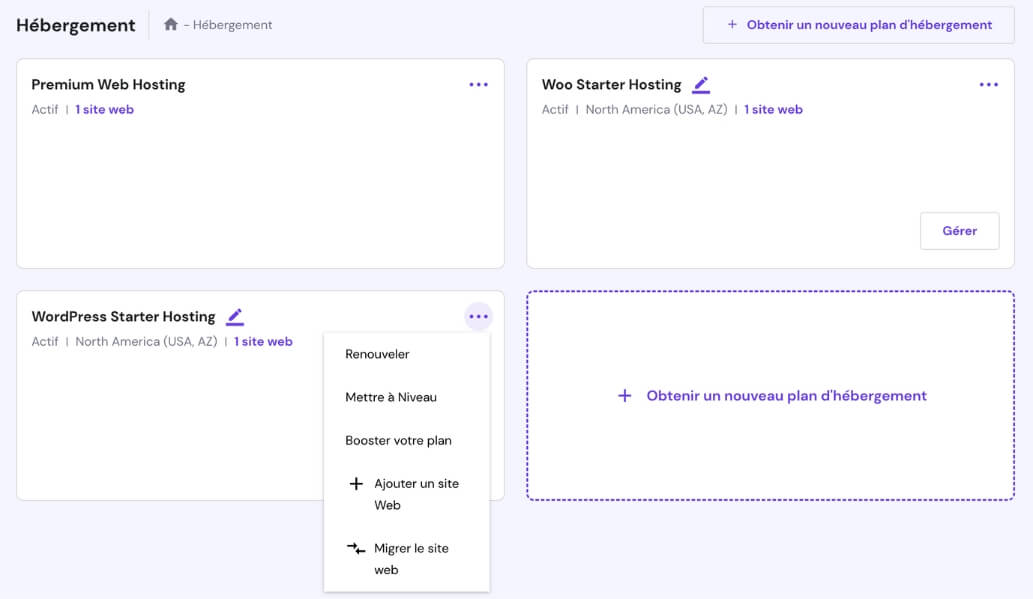 Gestion hébergements Hostinger