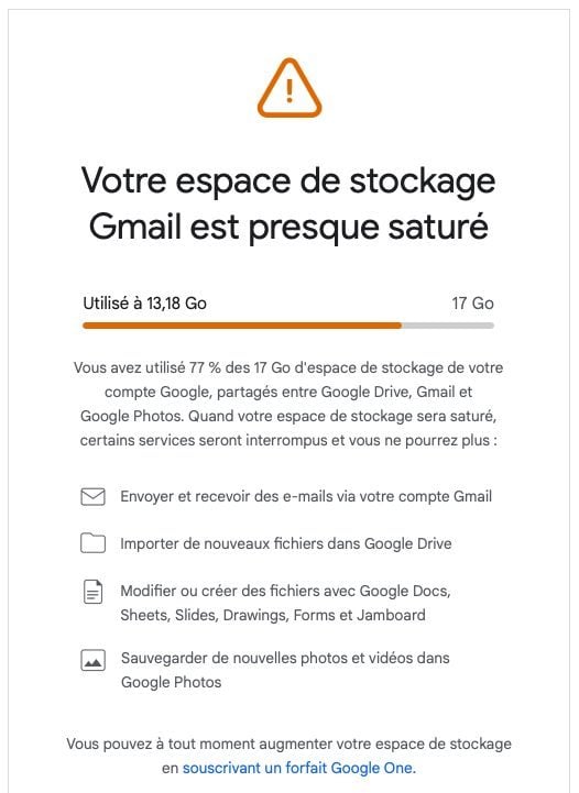 Gmail Stockage Saturé