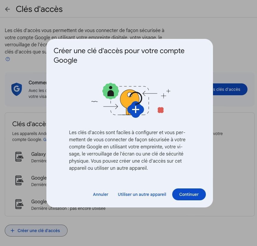 Google Clé D'accès Création