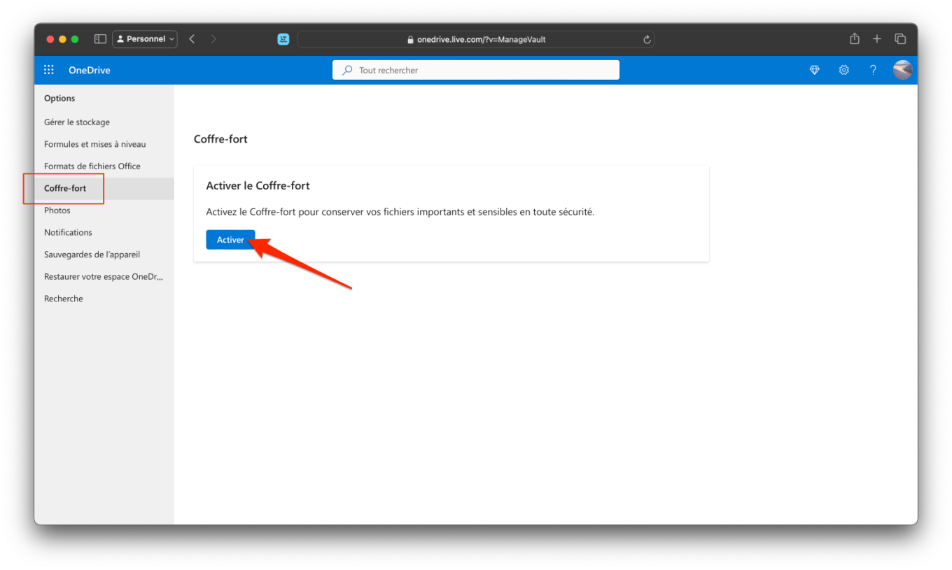Onedrive Activer Coffre Fort