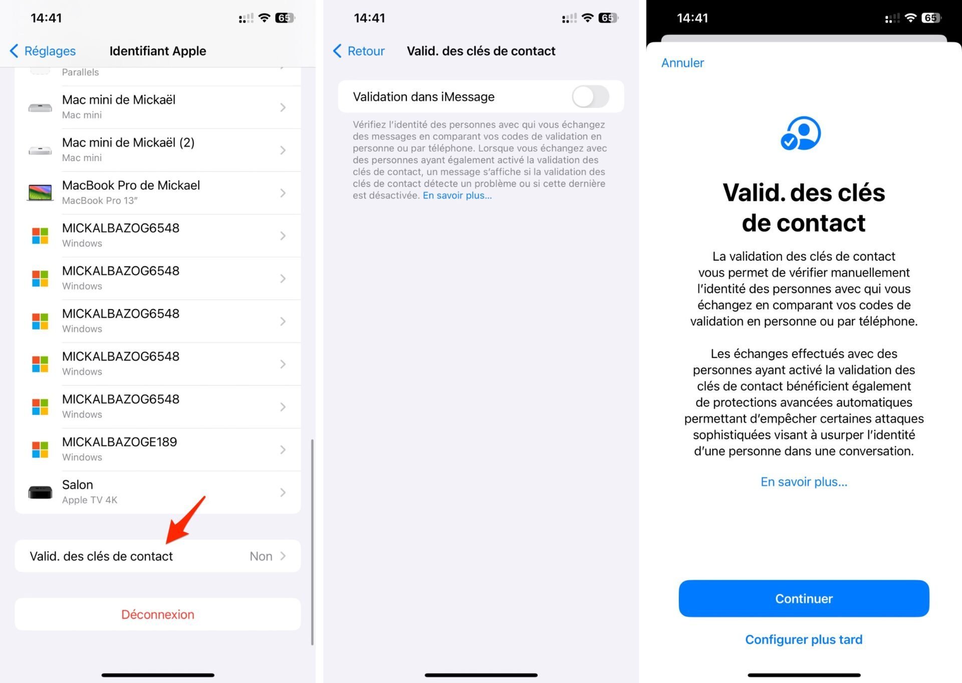 Vérification Clé Contact Imessage