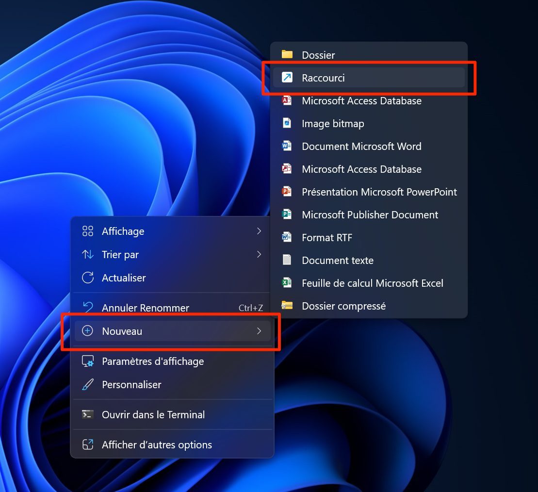 Windows 11 Nouveau Raccourci