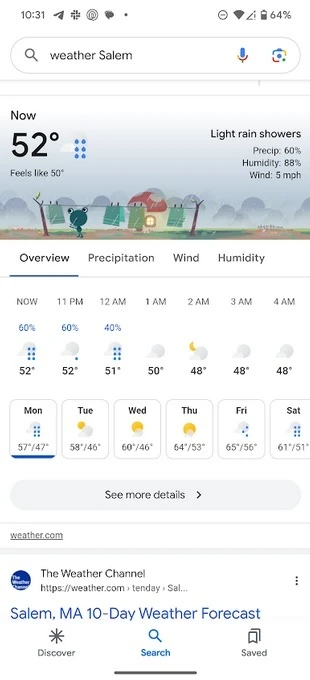 Weather interface for Google Pixel app