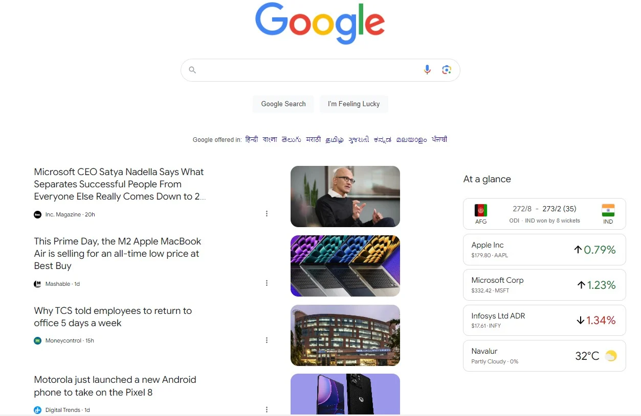 Nouvelle Page Accueil Google Inde