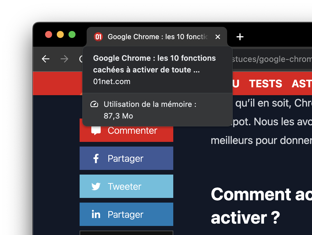 Chrome mémoire onglet