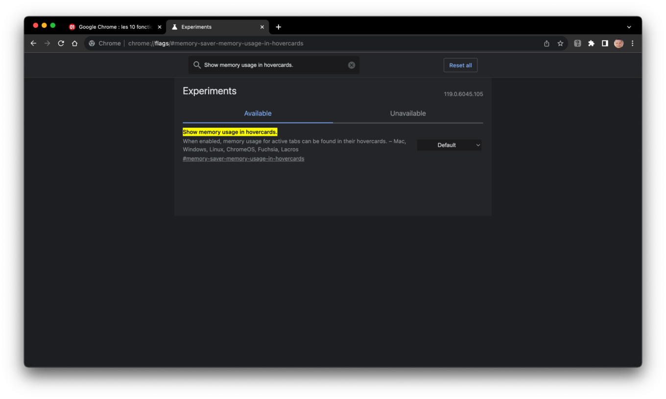 Chrome mémoire onglet