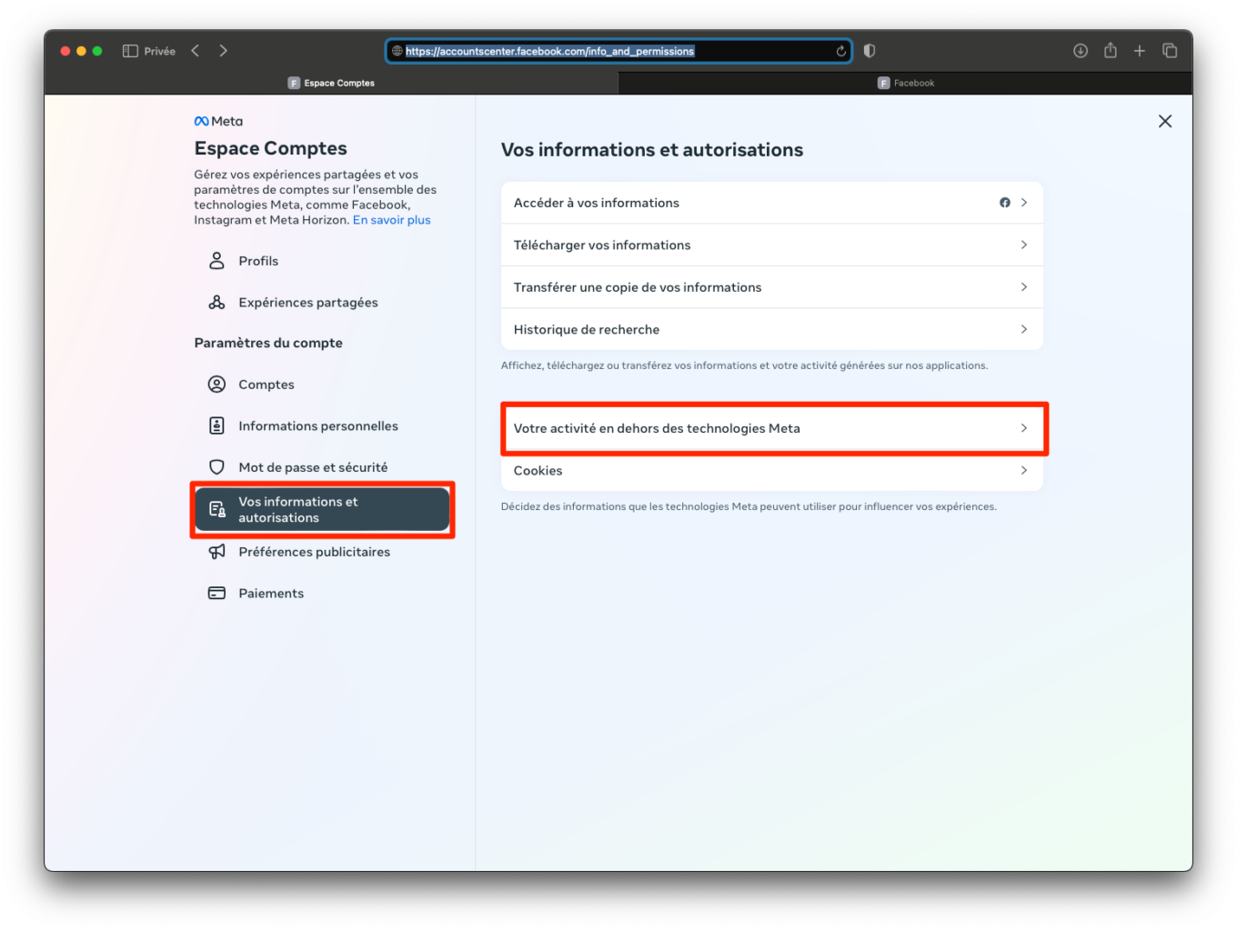 Meta Vos Informations Et Autorisations