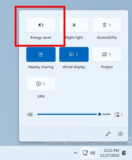 Windows 11 Energy Saver Quick Setting